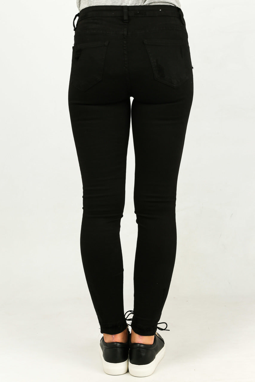 Black Distressed Skinny Ankle Grazer Jeans