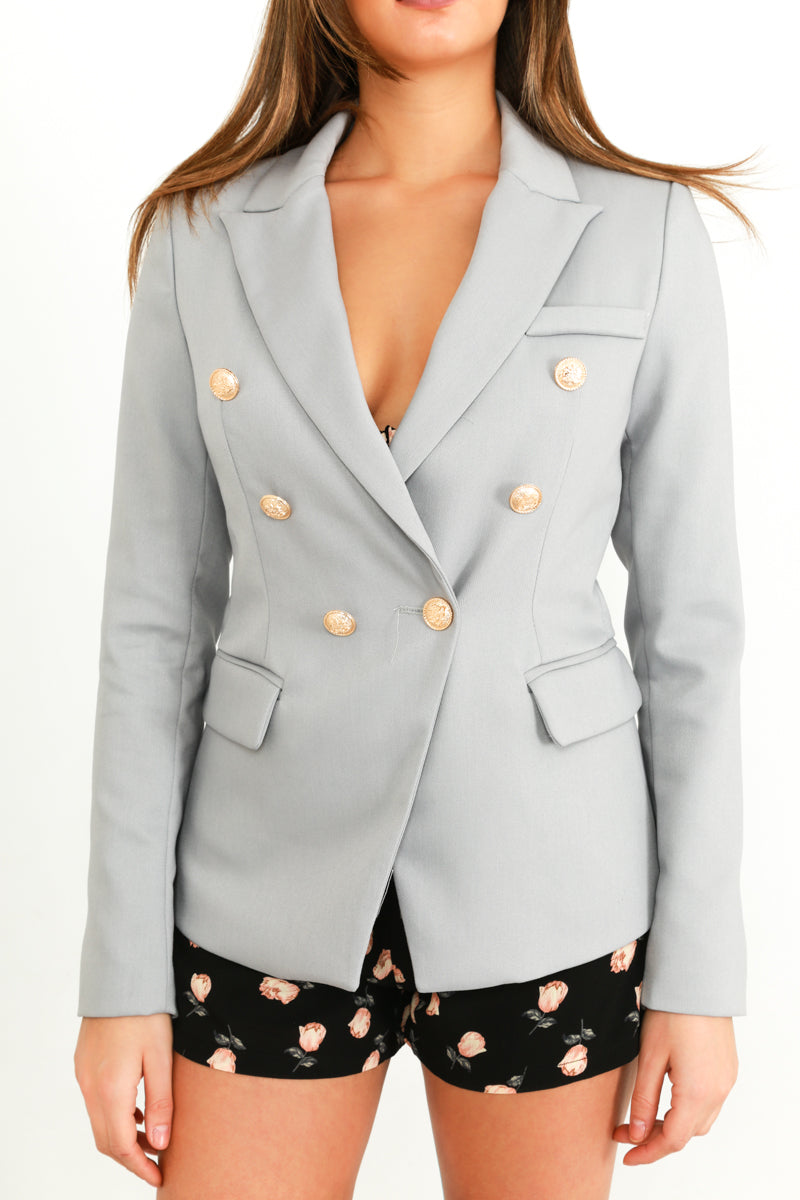 Grey Double Breasted Tailored Blazer