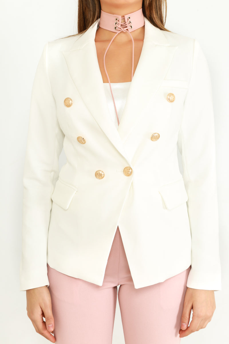White Double Breasted Tailored Blazer