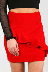 Red Mini Skirt With Frill Detail