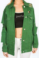 Green Distressed Denim Jacket