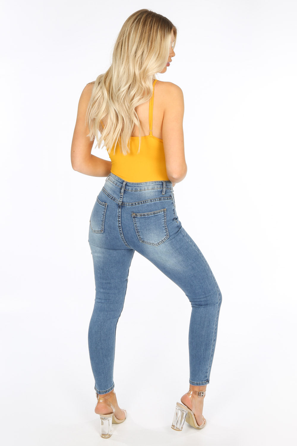 Mid Wash High Waisted Ankle Grazer Jeans