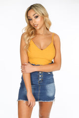 Mustard Ribbed Jersey Bodysuit With Lace Trim