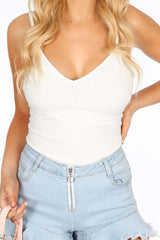 White Ribbed Jersey Bodysuit With Lace Trim