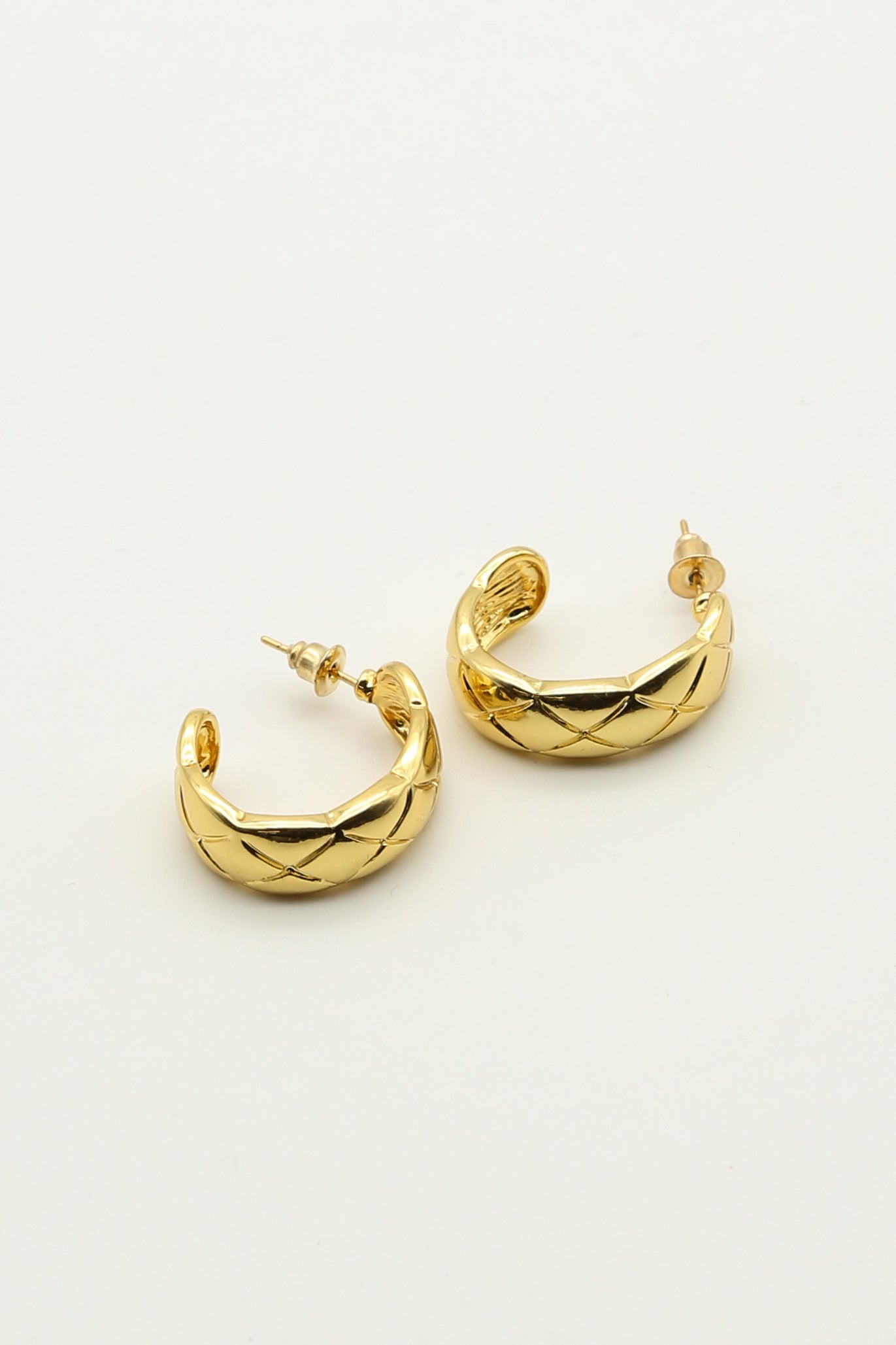 Gold Chunky Cross Embossed Tubular Earrings