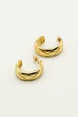 Gold Chunky Cross Embossed Tubular Earrings