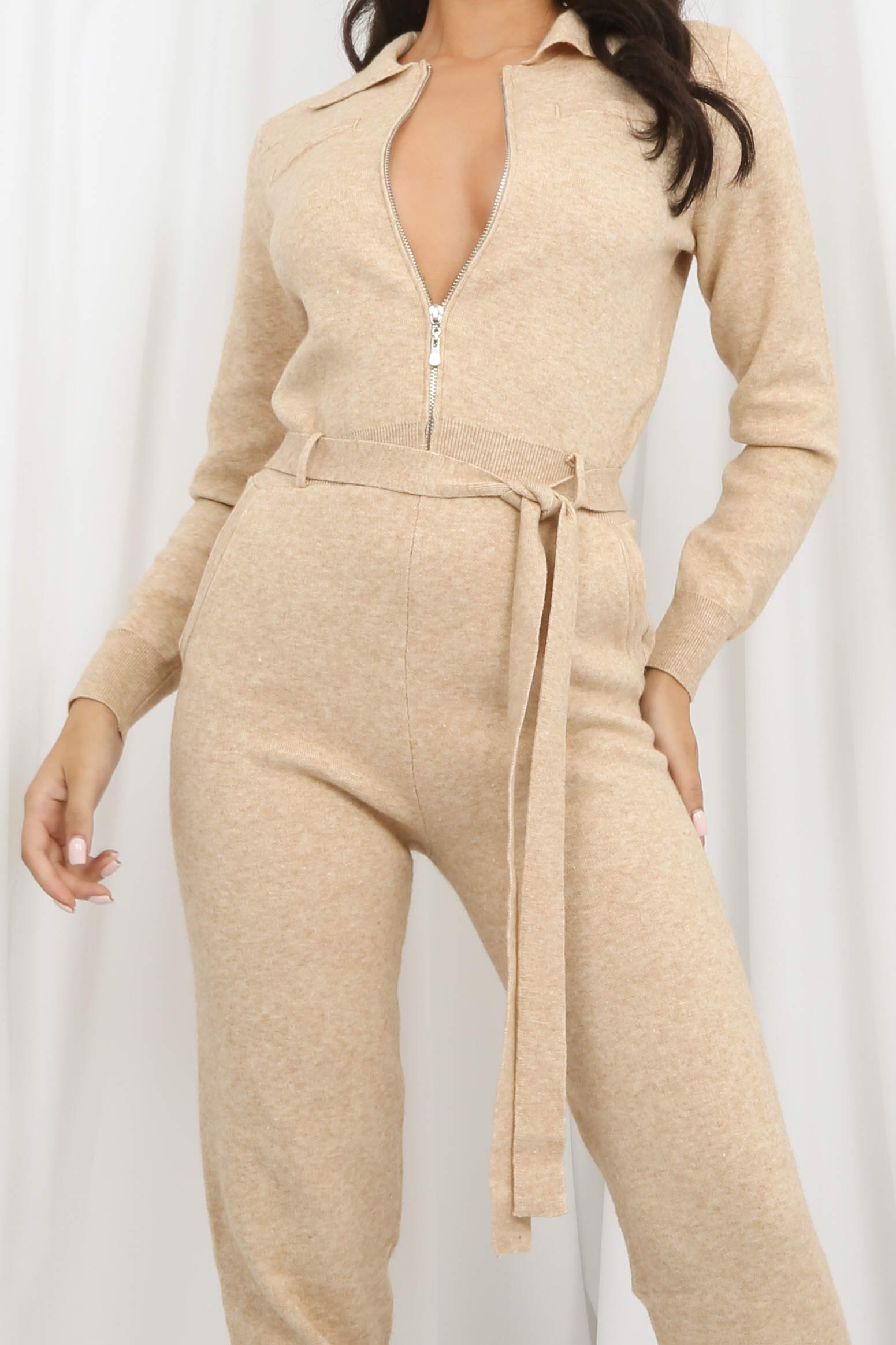 Soft Touch Beige Knitted Jumpsuit