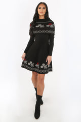 Black Fine Knitted Snood Skater Dress