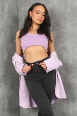 Lilac Knit Elasticated Hem Crop Top