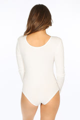 White Long Sleeve Jersey Plunge Bodysuit