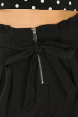 Black Zip Front Paper Bag Shorts