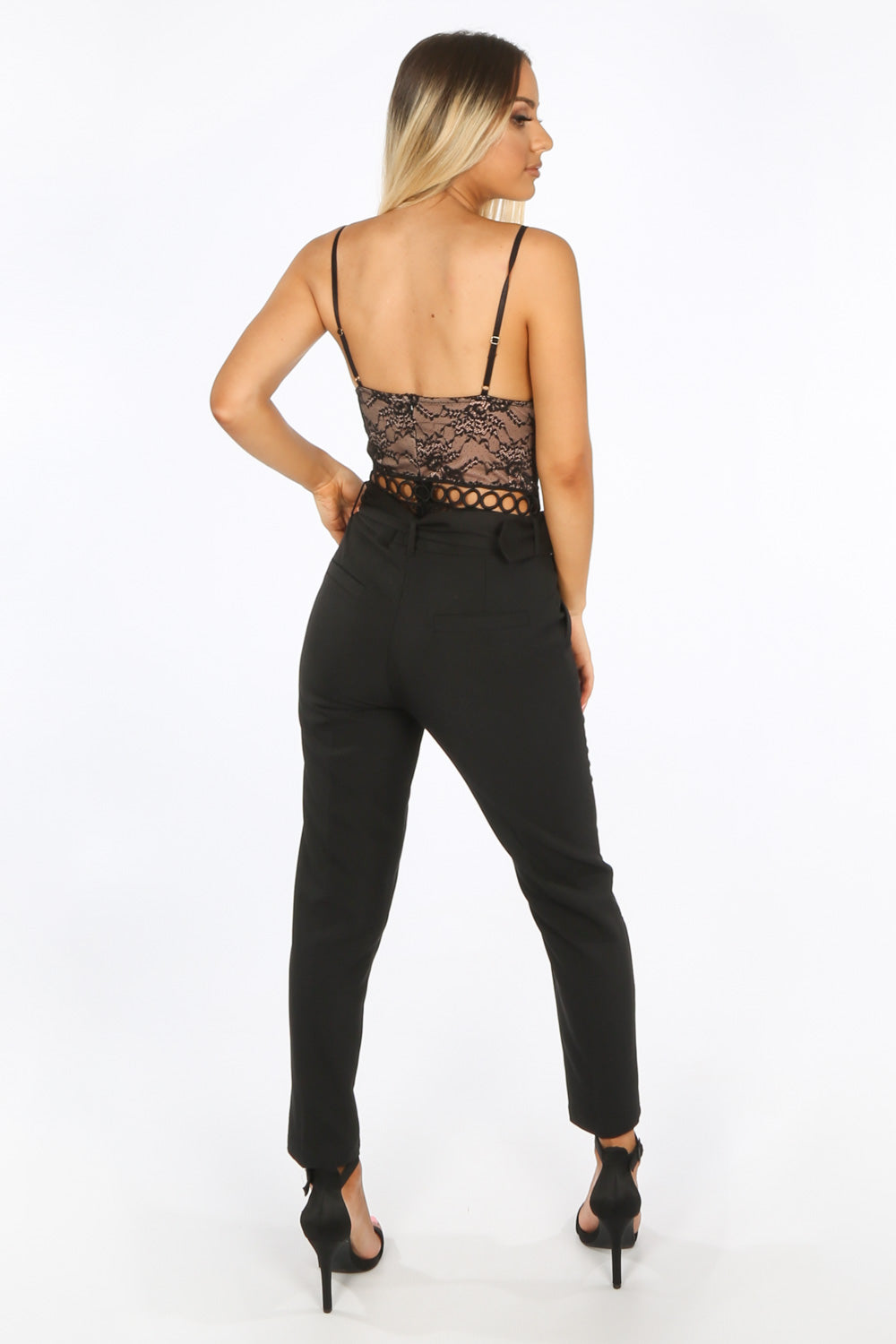Black Sheer Lace Embroidered Bodysuit