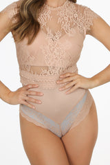 Nude Lace Bodysuit With Bralette Underlay