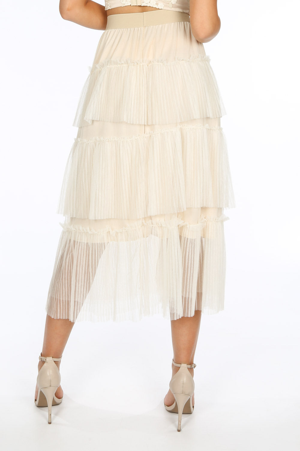 Cream Layered Tulle Midi Skirt