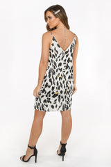 Cream Satin Leopard Print Cami Dress