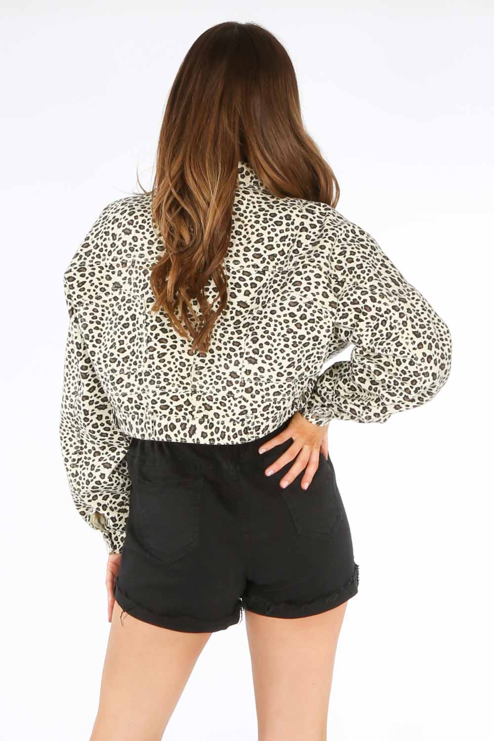 Leopard Print Cropped Denim Jacket