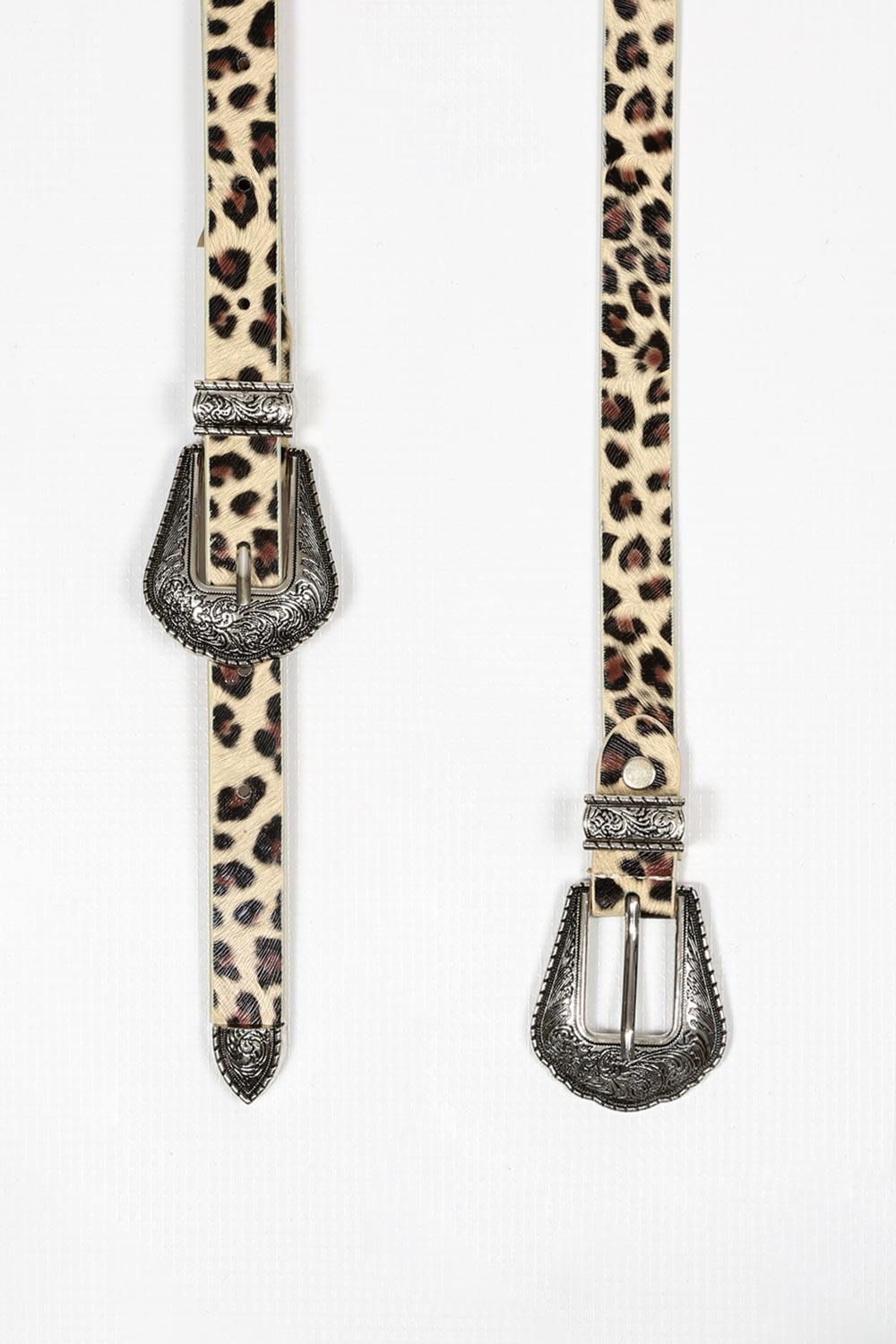 Leopard Print Slim Double Buckle Belt
