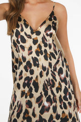 Taupe Satin Leopard Print Cami Dress
