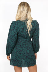 Green Plunge Leopard Wrap Dress
