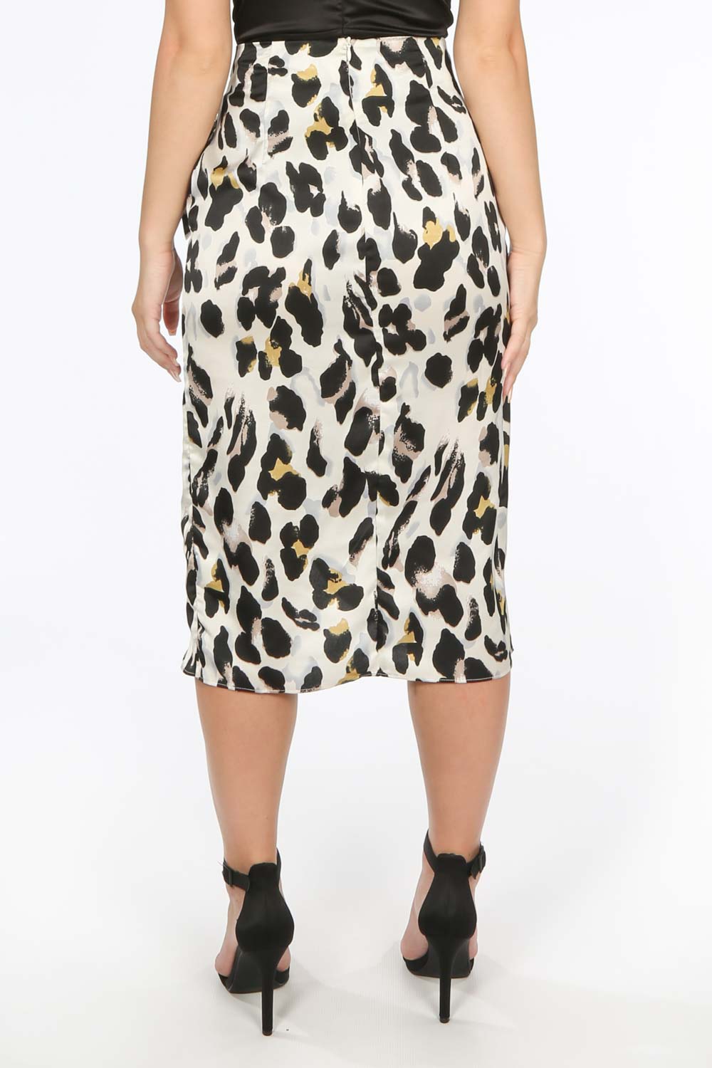 Cream Leopard Print Wrap Midi Skirt
