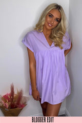 Lilac Oversized Cotton Playsuit With Dress Overlay