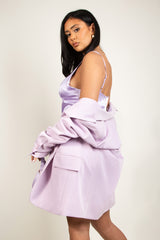 Satin Ruched Lilac Mini Dress