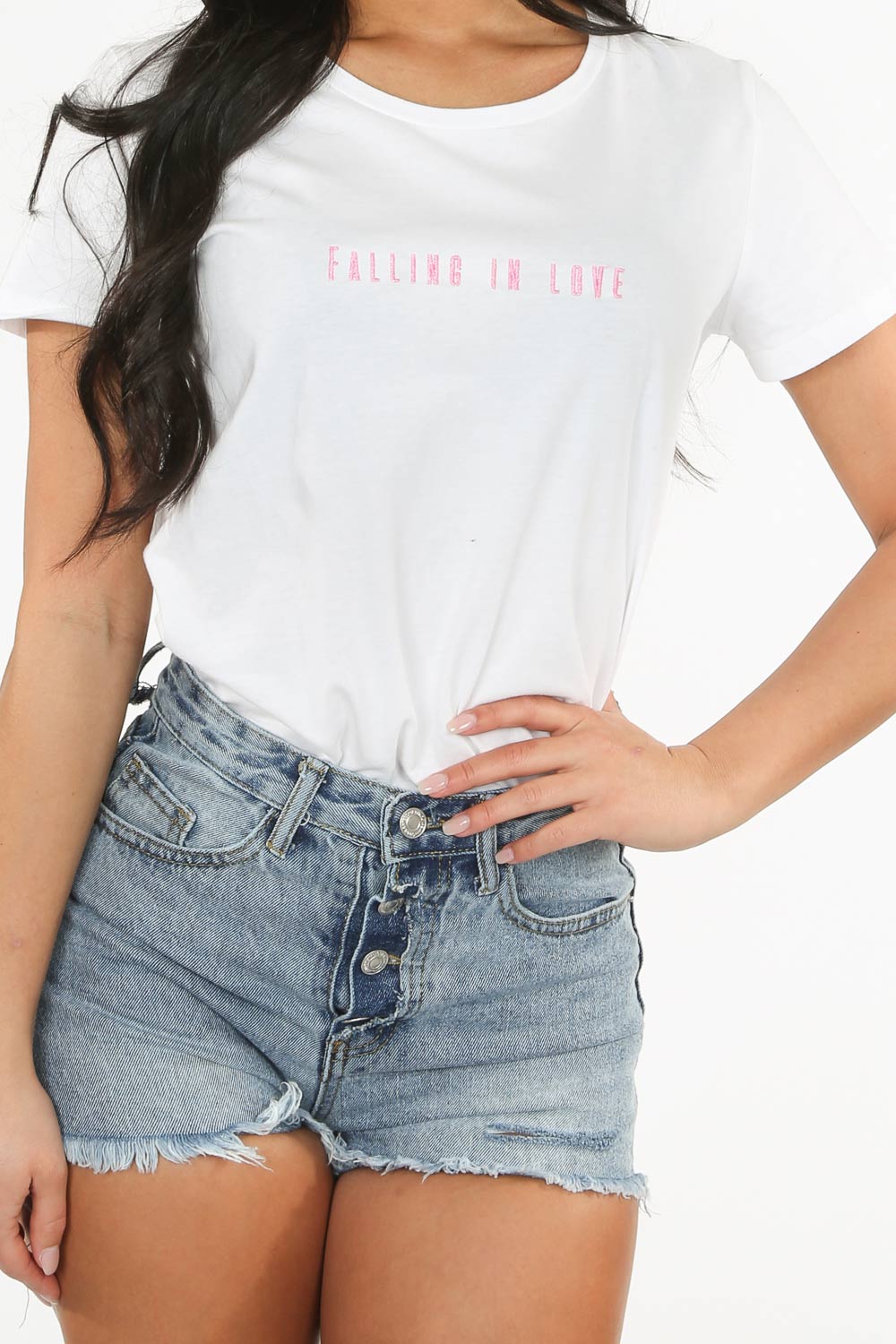 Shimmer Pink 'Falling In Love' Slogan T-Shirt