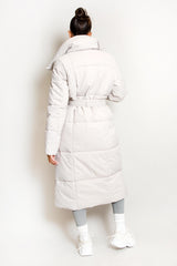 Stone Belted Oversized Collar Maxi Puffer Coat