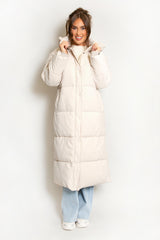 Beige Quilted Puffer Hooded Coat