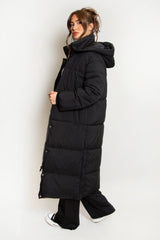 Black Quilted Puffer Hooded Coat