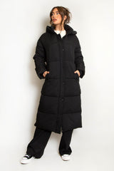 Black Quilted Puffer Hooded Coat