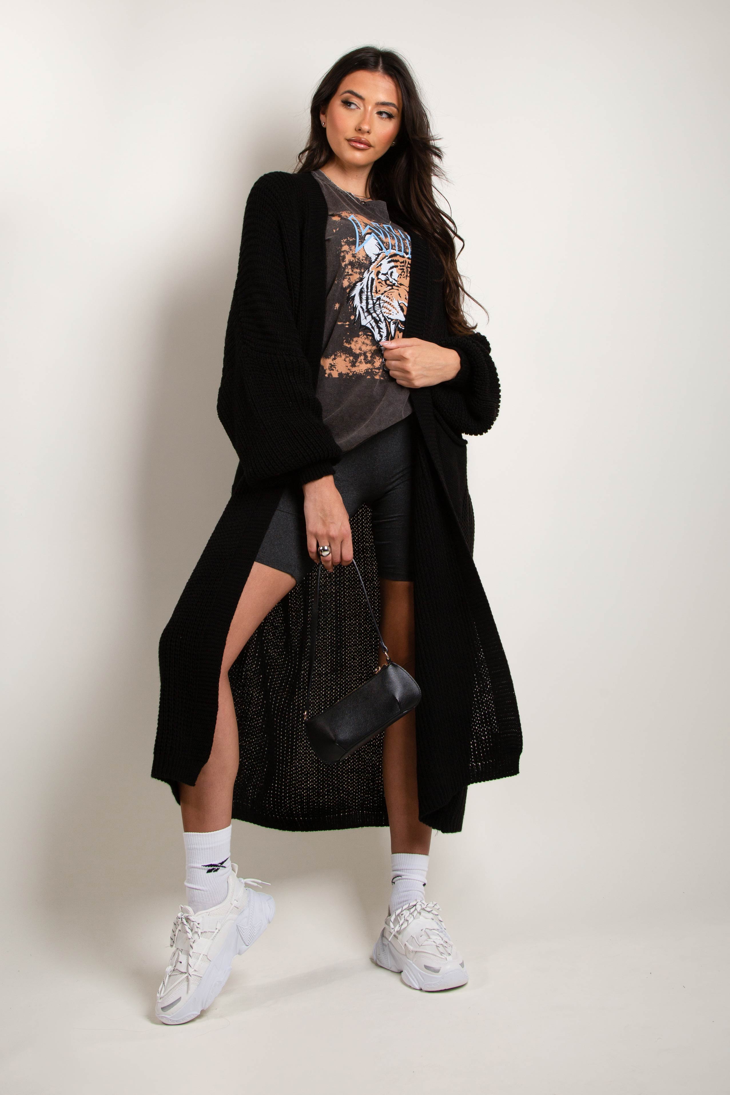 Black Maxi Length Knitted Cardigan