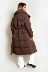 Chocolate Padded Duvet Belted Puffer Coat