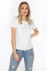 Shimmer Blue 'Falling In Love' White Slogan T-Shirt