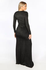 Black Long Sleeve Lurex Maxi Dress With Split