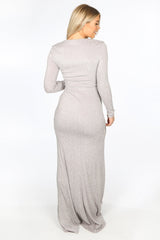 Silver Long Sleeve Lurex Maxi Dress With Split