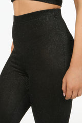 Black Lurex Glitter Flare Trousers