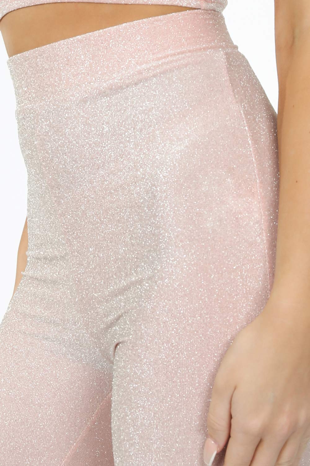 Blush Pink Lurex Glitter Flare Trousers