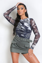Grey Ruched Marble Bodysuit