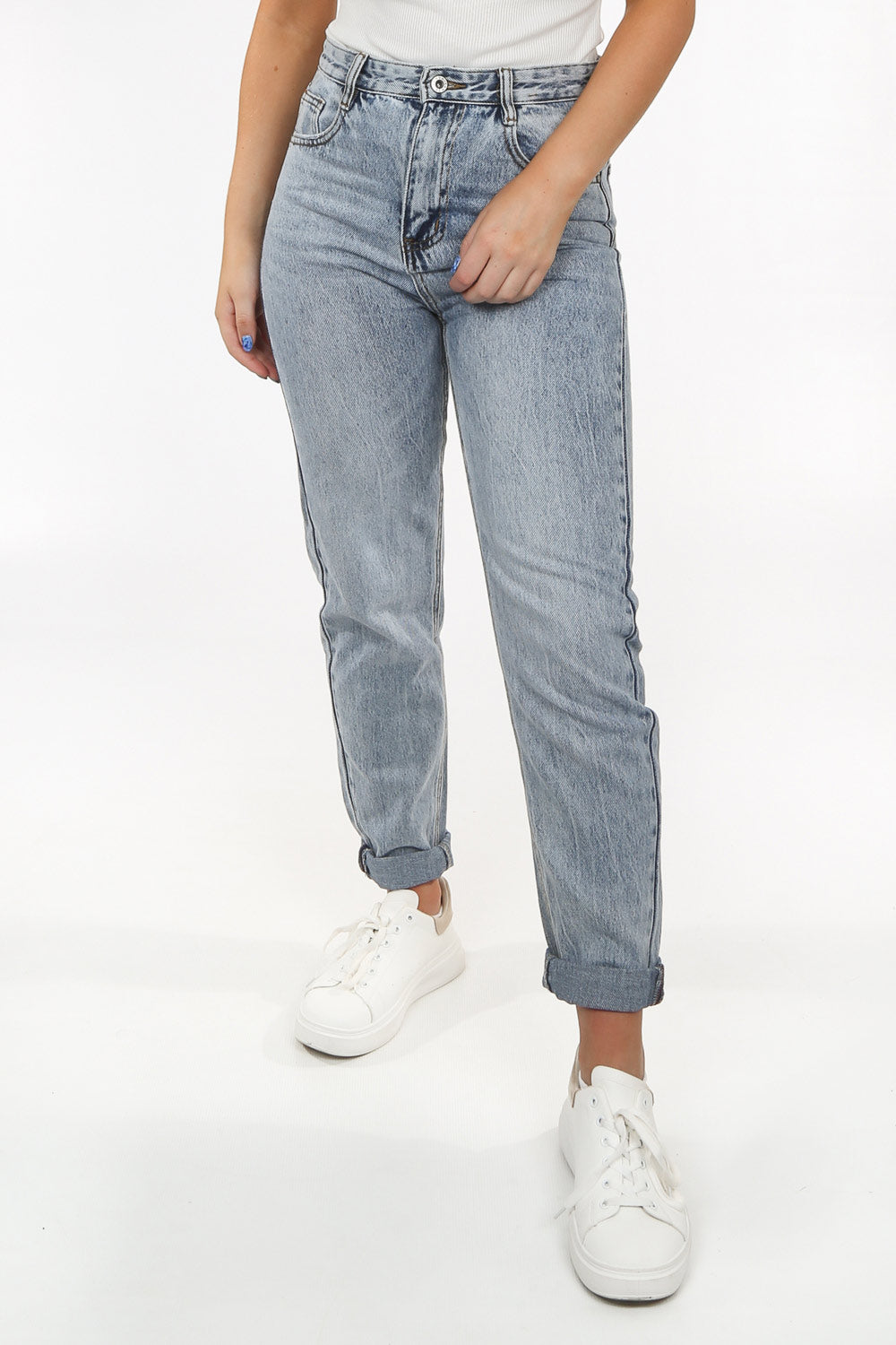 Mid Wash High Waisted Mom Jeans