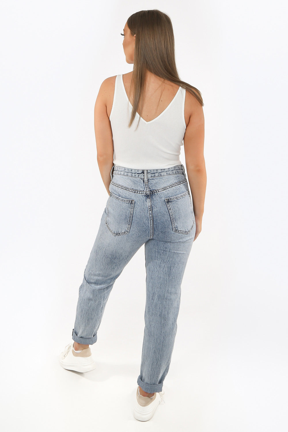 Mid Wash High Waisted Mom Jeans