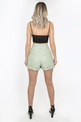 Pastel Mint Green Turned Up Mom Shorts