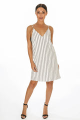 Monochrome Striped Cami Dress In White