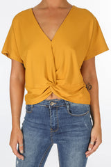 Mustard Knot Front Jersey Top