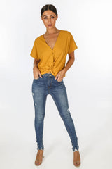 Mustard Knot Front Jersey Top