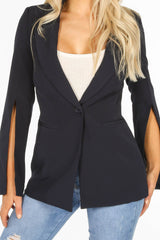 Tailored Blazer with Open Sleeve In Navy