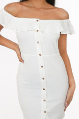 White Frill Bardot Day Dress
