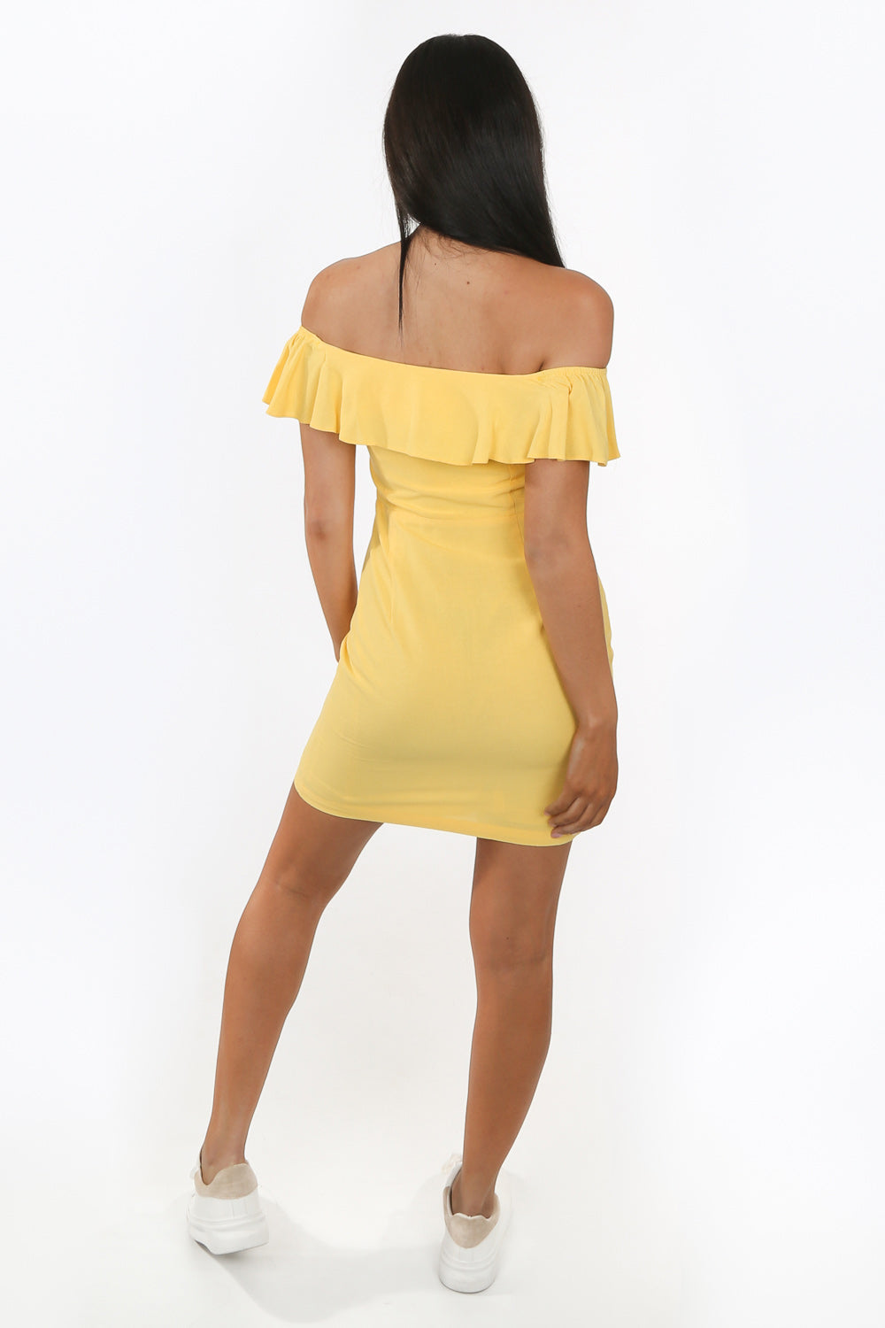 Yellow Frill Bardot Day Dress