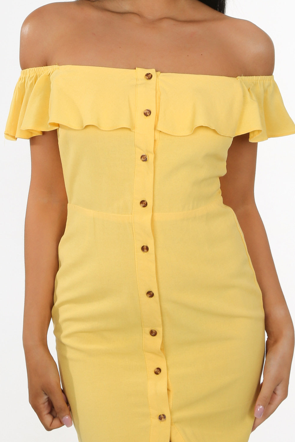 Yellow Frill Bardot Day Dress