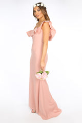 Pink One Shoulder Frill Maxi Dress